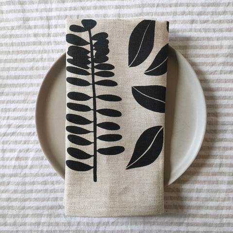 NZ Natives Linen Napkins - Pair / Black