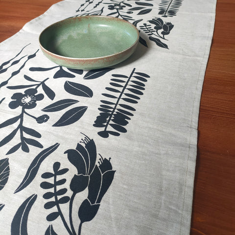 NZ Natives Linen Table Runner - Black