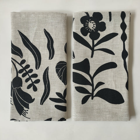 NZ Natives Linen Napkins - Pair / Black