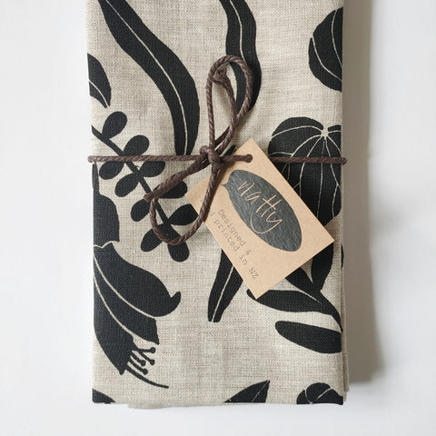NZ Natives Linen Napkins - Pair / Black