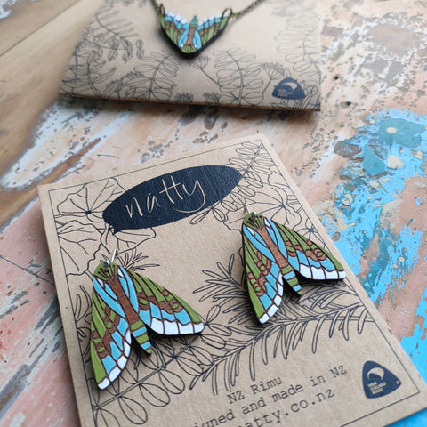 Puriri Moth rimu earrings