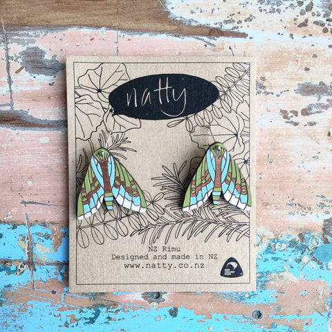 Puriri Moth rimu earrings