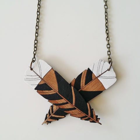 Huia Feather Reclaimed Rimu Necklace