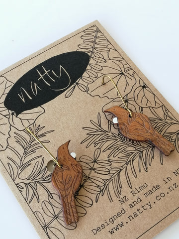 Hanging Tui Rimu earrings