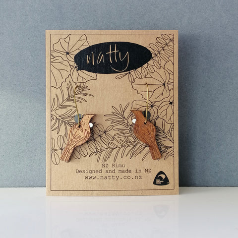 Hanging Tui Rimu earrings