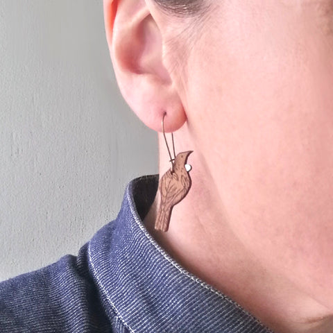 Hanging Tui Rimu earrings