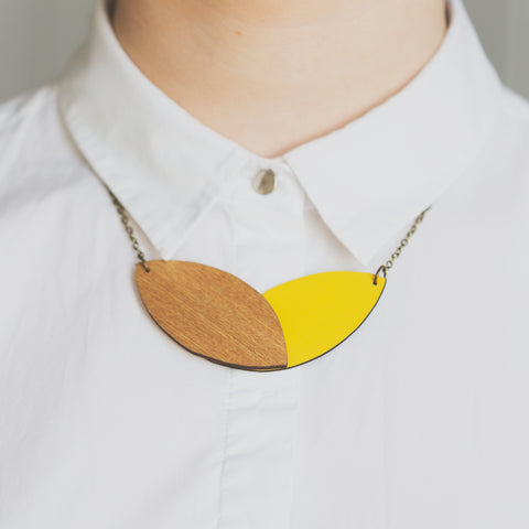 Double Leaf Necklace - Reversible Yellow/Teal