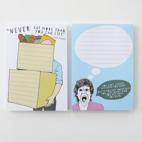 Note pad 2 pack - Never eat more and Mick Jagger