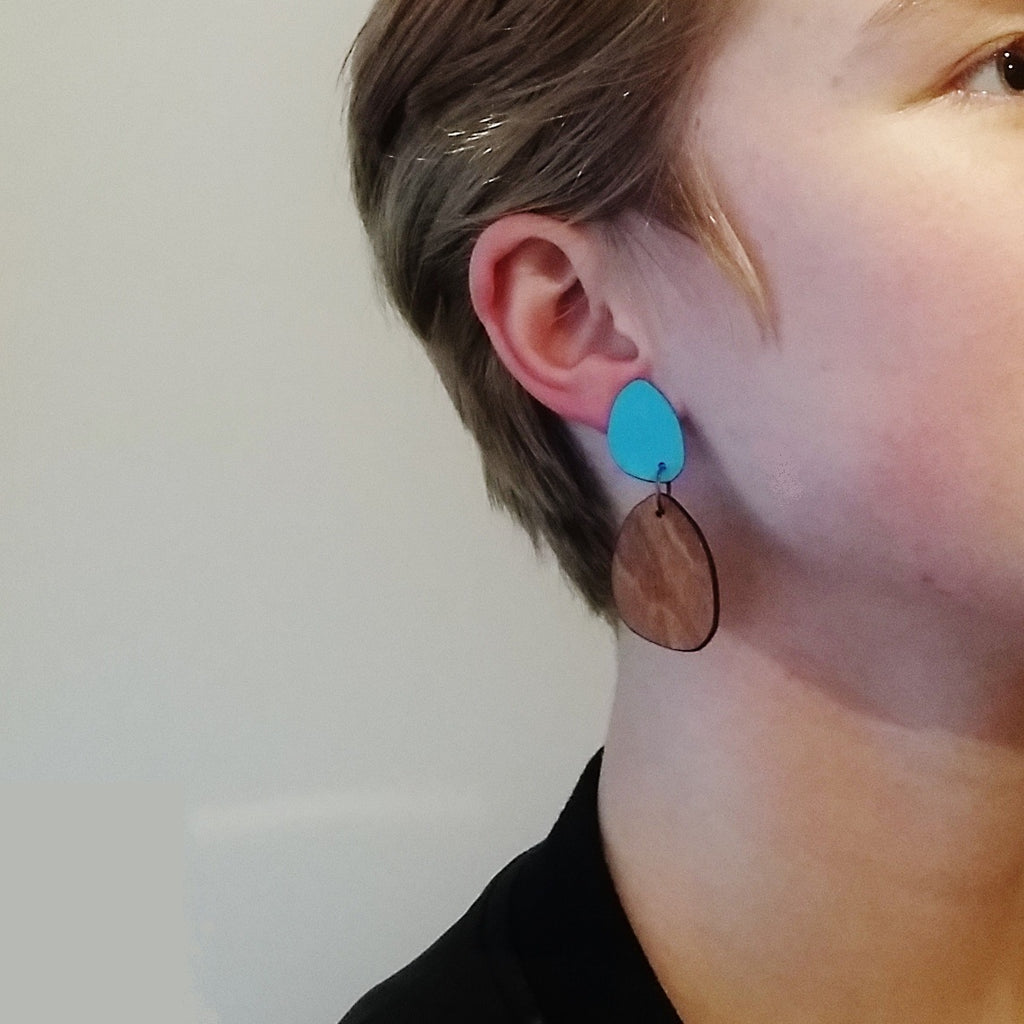 Large Coloured Laminate stud Hanging earrings