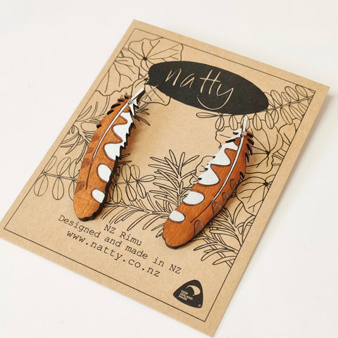 Ruru feather Rimu earrings