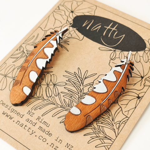 Ruru feather Rimu earrings