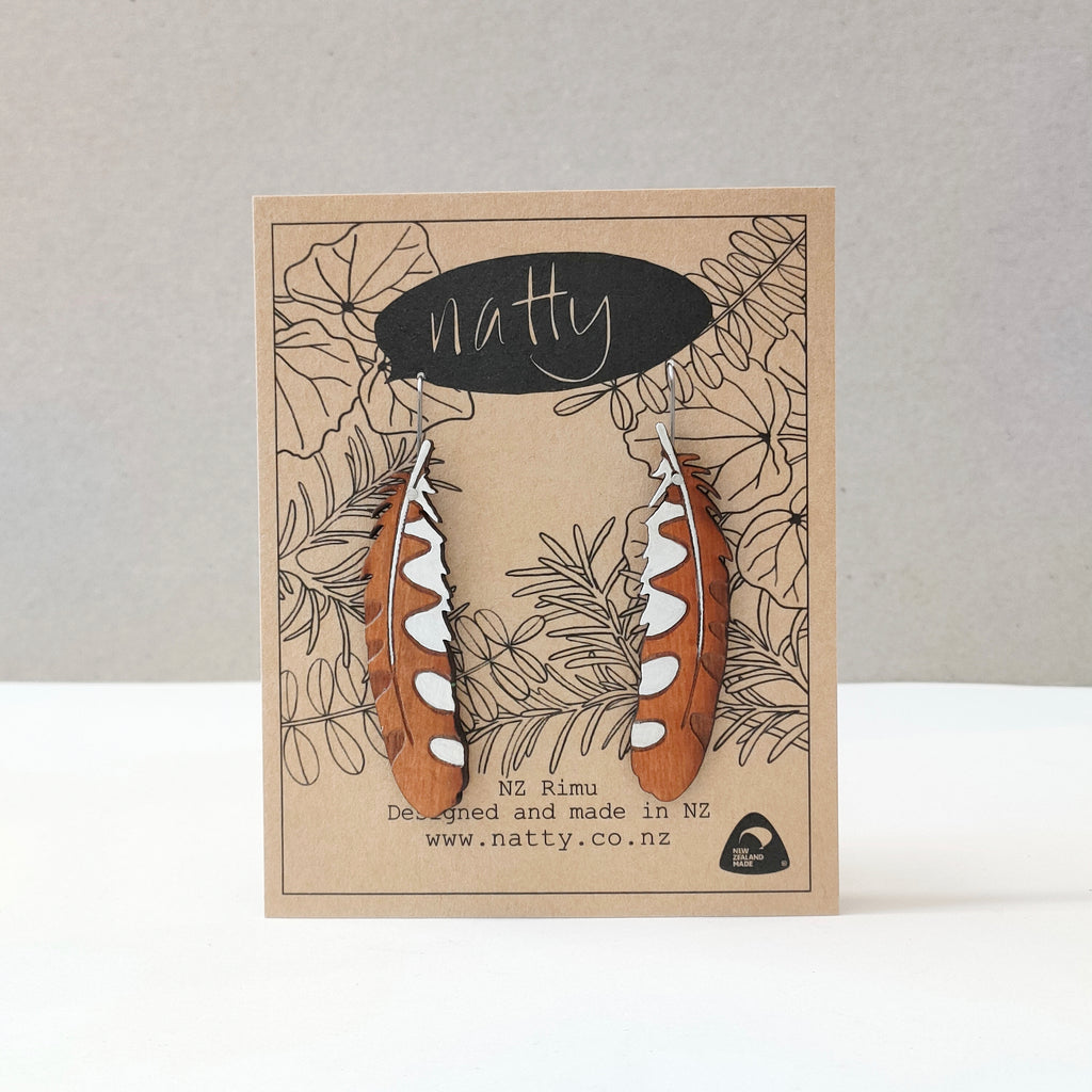 Ruru feather Rimu earrings