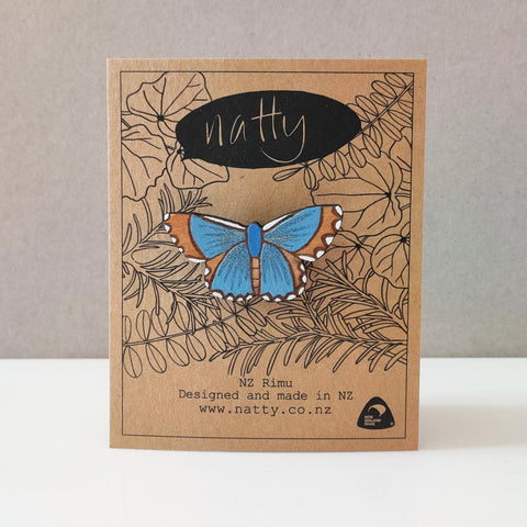 Common Blue Butterfly Rimu Brooch