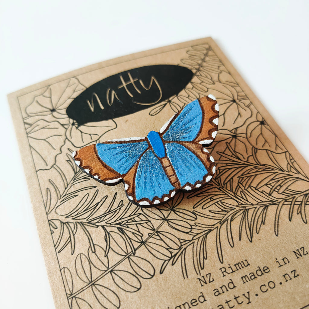 Common Blue Butterfly Rimu Brooch