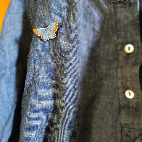 Common Blue Butterfly Rimu Brooch