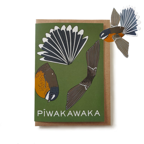 Pīwakawaka Fantail 3D decoration Greeting card