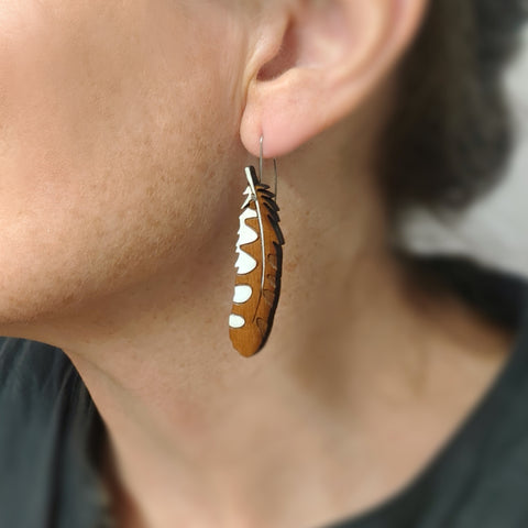 Ruru feather Rimu earrings