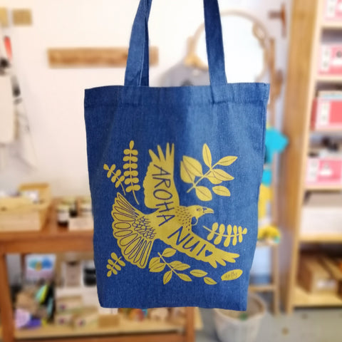 Denim Aroha nui Tui Tote Bag