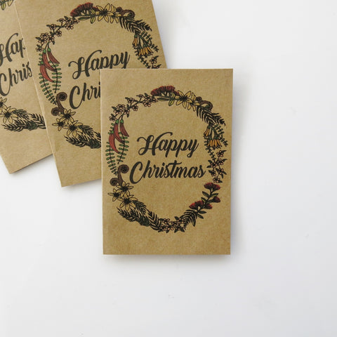 Mini Gift cards - Happy Holidays NZ nature wreath x 10