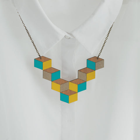 Cube Necklace - Reclaimed Rimu