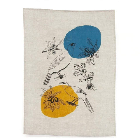 Kokako Print Linen Tea towel