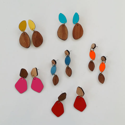 Large Coloured Laminate stud Hanging earrings